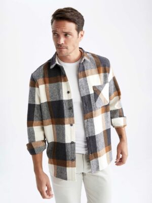 DeFacto Men Checked Cutaway Collar Casual Shacket on myntra