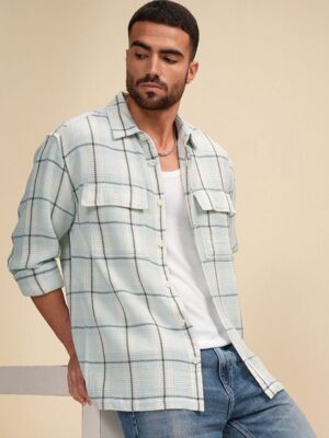 Locomotive Premium Men Waffle Dobby Checked Shirt on Myntra